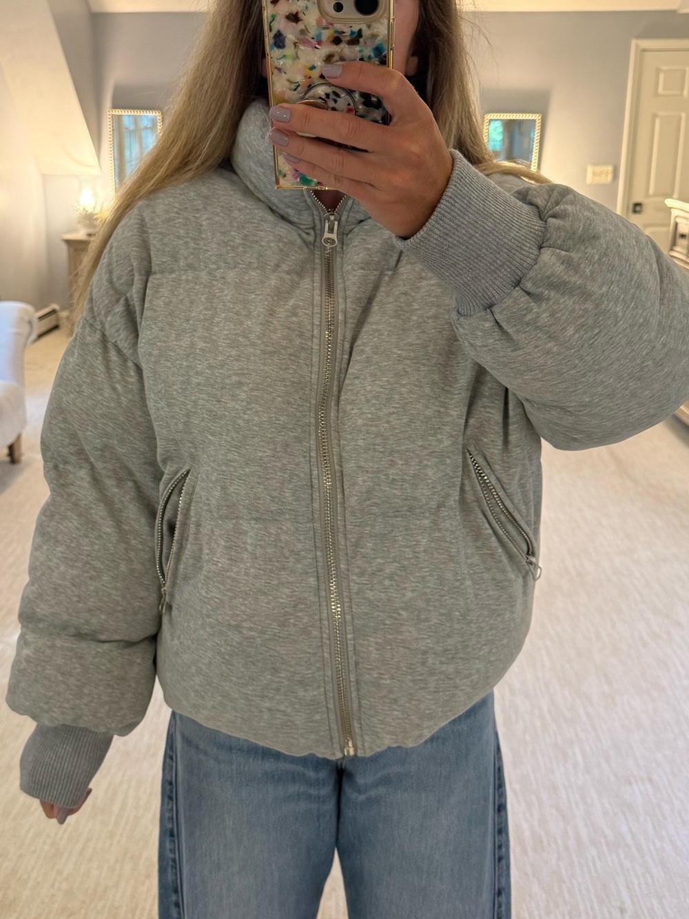 Heather grey puffer coat